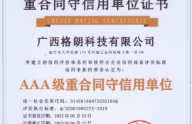 廣西格朗科技有限公司榮獲重合同守信用證書
